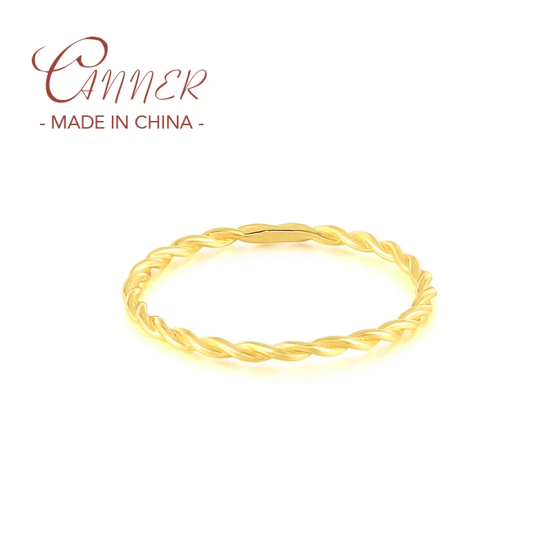 

CANNER Minimalist Finger Ring Exquisite 9K 10K 14K 18K 24K Solid Gold Twist Shape Rings for Women Simple Wedding Jewelry