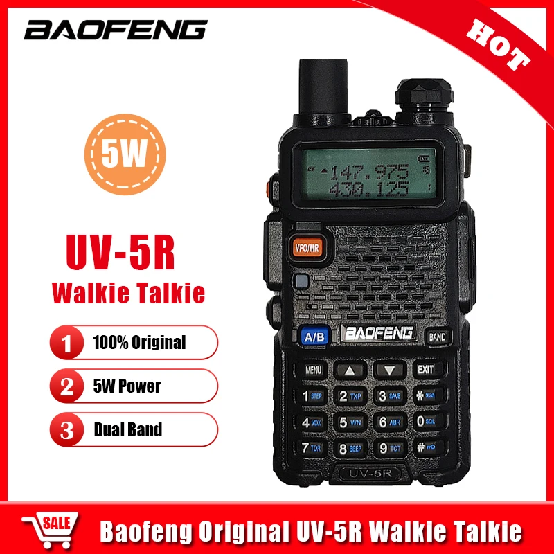 

100% Original Baofeng UV-5R Walkie Talkie Dual Band VHF UHF 128 Channels 1800 mAh Battery Portable Two Way Radio UV5R UV 5R