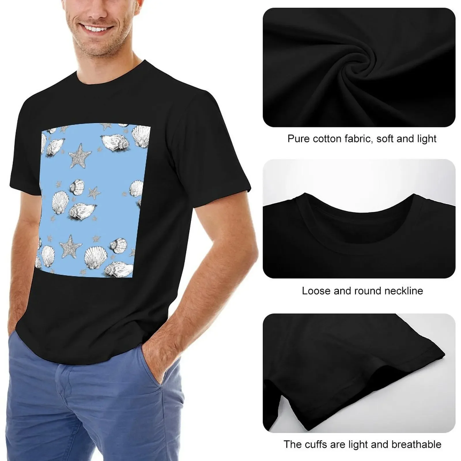 Футболка с синими ракушками и морской звездой мужская футболка для мальчика