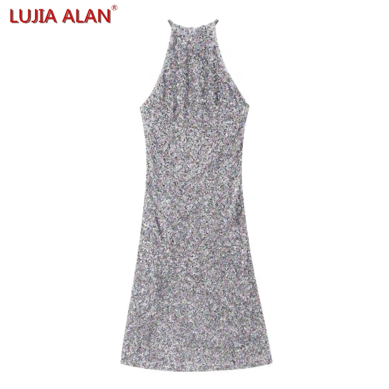 

Женское трикотажное платье с лямкой на шее, с открытой спиной LUJIA ALAN WD2386