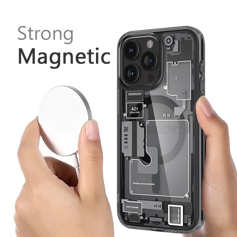 Фото Магнитный чехол для Apple iPhone 17 Pro Max 16 15 14 Plus 13 12 Neo One с беспроводной зарядкой для Magsafe, прозрачная накладка, аксессуары №4