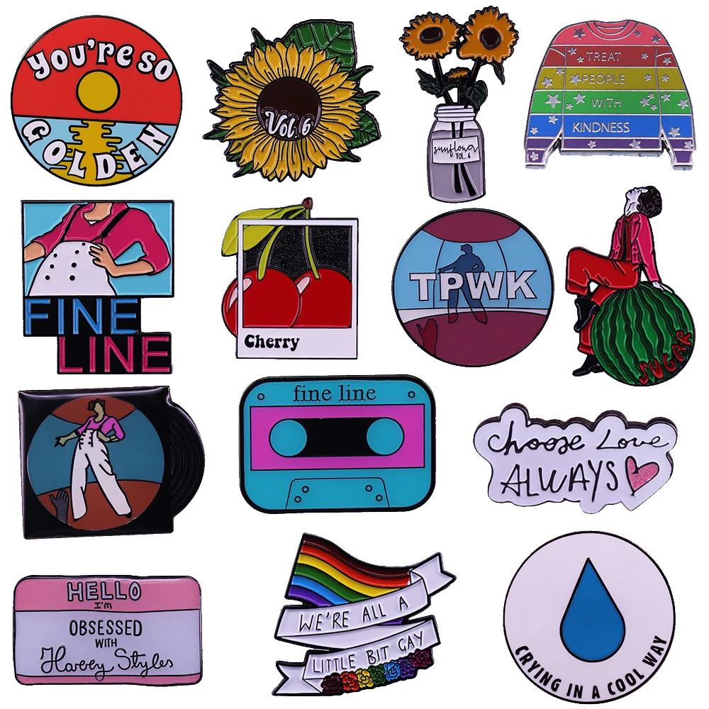 HS Pins Set Cry In A Cool Way Choose Love Sunflower Vol. 6 Fine Line, арбузный сахар TPWK You Are So Golden Bagdes