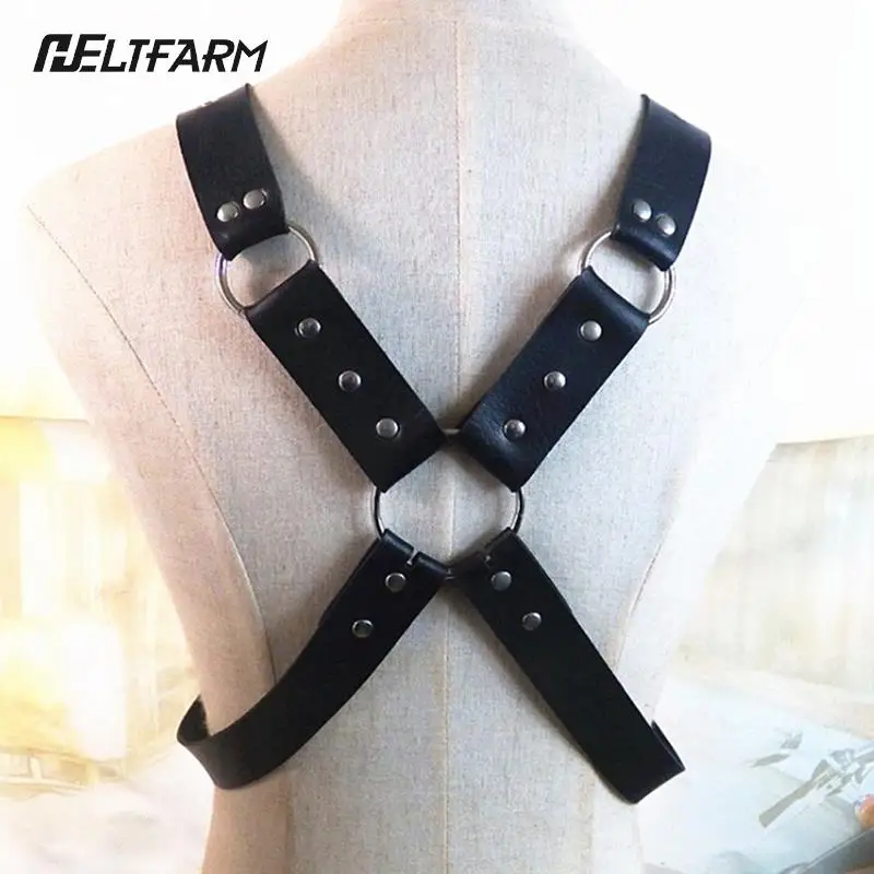 

Black Punk Leather Bondage Male Costume Men Body Chest Harness Strap Belts