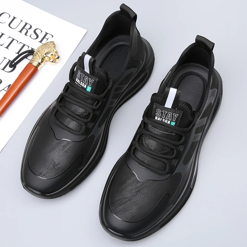 Men Leather Sneakers Trend Running Shoe Italian Breathable Male Non-Slip Footwears Vulcanized Outdoor Sport Hiking Walking Shoes