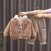 childrens clothing wholesale male baby plus velvet cartoon hooded sweater suit 1 3 years old baby three piece set