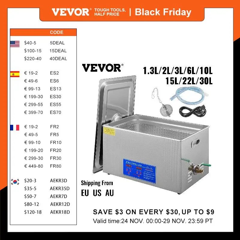 VEVOR 1.3L 2L 3L 6L 10L 15L 22L 30L Ultrasonic Cleaner Lave-Dishes Portable Washing Machine Diswasher Ultrasound Home Appliances