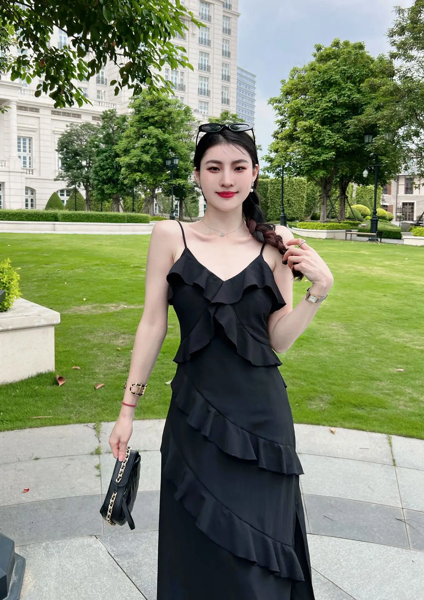 

2023 spring and summer women's clothing fashion new Sling Stringy Selvedge Dress 0526