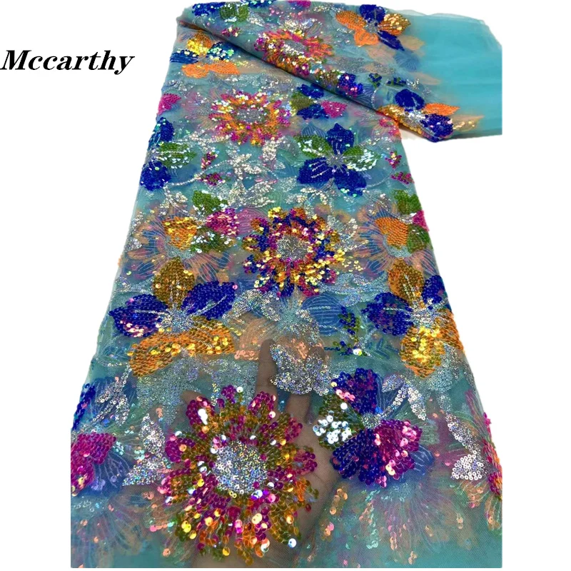 

Mccarthy 2023 Latest French Tulle Lace Fabric High Quality 5 Yards African Wedding Dress Sequins Embroidery Nigerian Lace Fabric