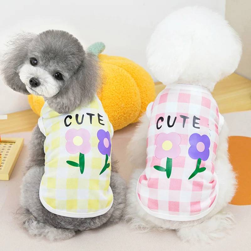 

Cartoon Flower Pet Dog Clothes Fashion Summer T-Shirt For Dogs Yellow Pink Dog Sleeveless Vest Yorkshire Chihuahua Puppy Costume