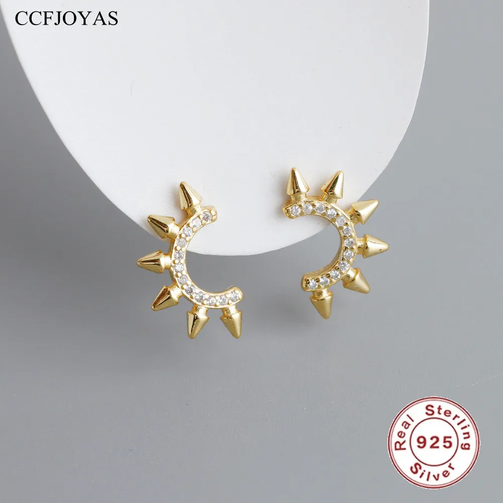

CCFJOYAS 925 Sterling Silver Punk Rock C-Shaped Awl Stud Earrings for Women European and American Personality Earrings Fashion J