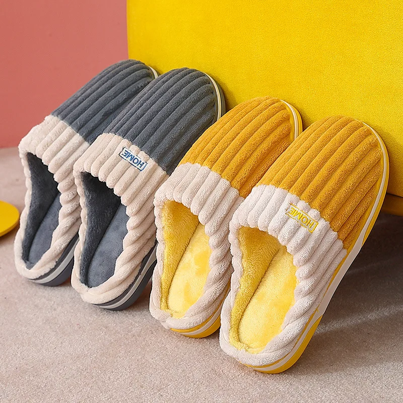 Shevalues Fur Plush Men Slippers Warm Fluffy House Winter Cotton Outdoor Anti-slip Fashion Fuzzy