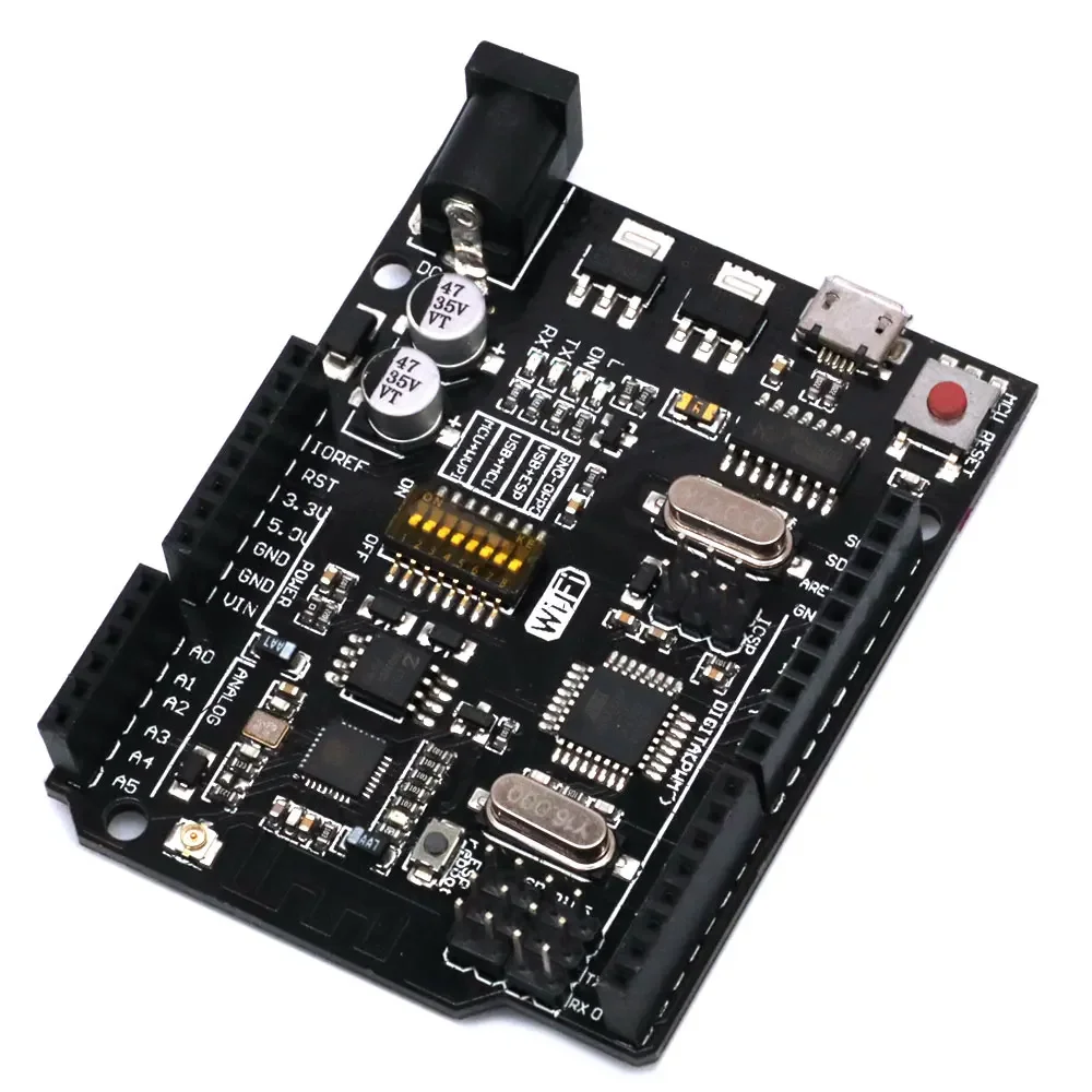 Фото UNO + Wi-Fi R3 ATmega328P + ESP8266 CH340 (32 МБ памяти) 6 В-9 В USB-TTL CH340G для Arduino NodeMCU WeMos макетная плата №1