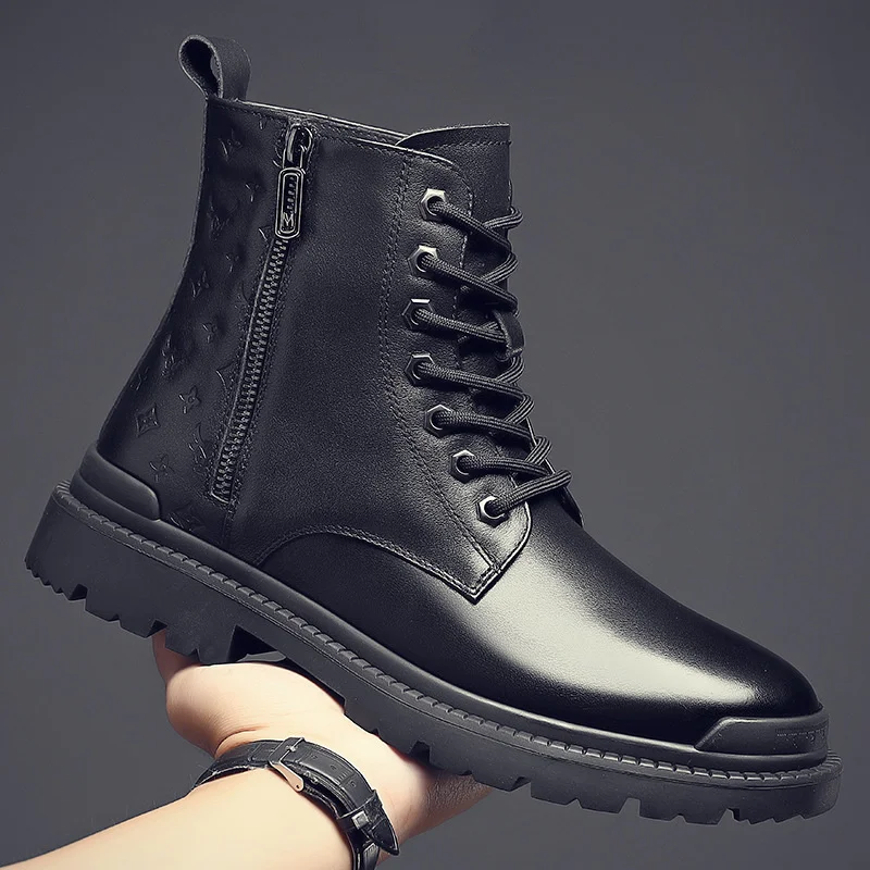 

Luxury brand genuine Martin Boots Men's High British Korean style work clothes Fashion Leather medium top casual men's shoes Win