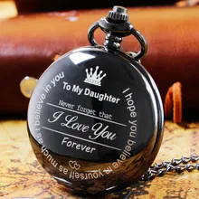 "To my daughter" Leisure Beautiful Quartz Pocket Watches Necklace Vintage Fashion Pocket&Fob Watch reloj mujer analogico