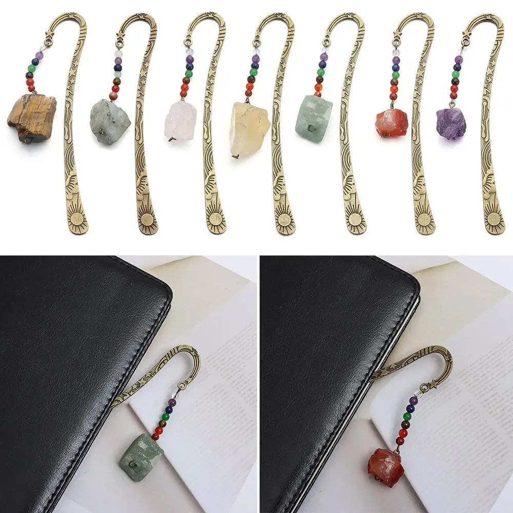 

Retro Vintage Tiger Eye Tourmaline Metal Bookmark Rock Quartz Book Marker Crystal Bookmark 7 Chakra Healing