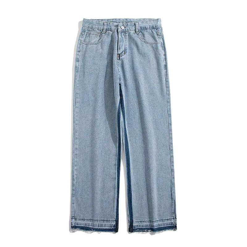 2022 Men Light Blue Jeans Long Medium Waist Straight Pants Letter Embroidery Casual Street Denim Trousers Spring Summer M-3XL