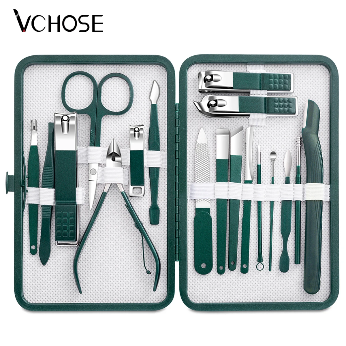 Stainless Steel Nail Clipper Set Grooming Tool Set With Portable Case Manicure Art Tool Green Nails Cut