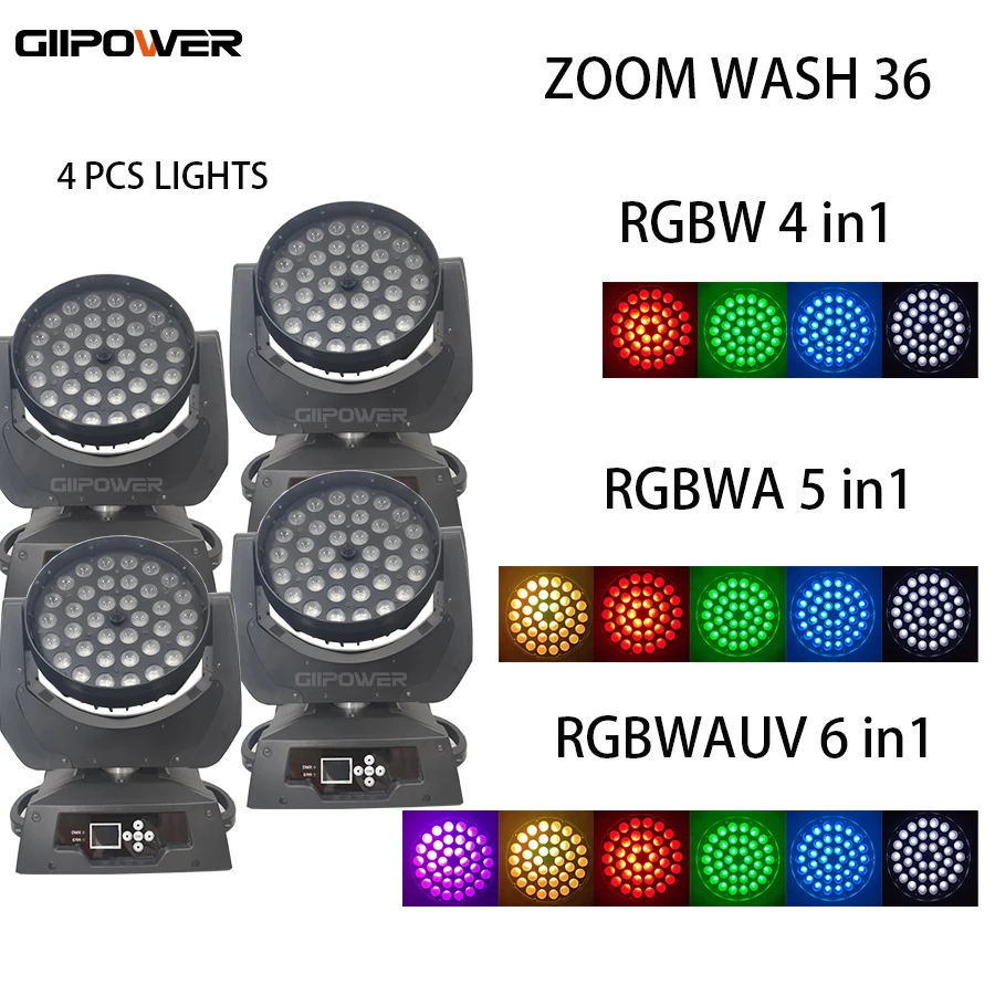 4 шт./лот диско движущаяся головка Zoom Led Wash rgbwauv 36x12w 36x15w 36x18w lLyre DMX | Освещение