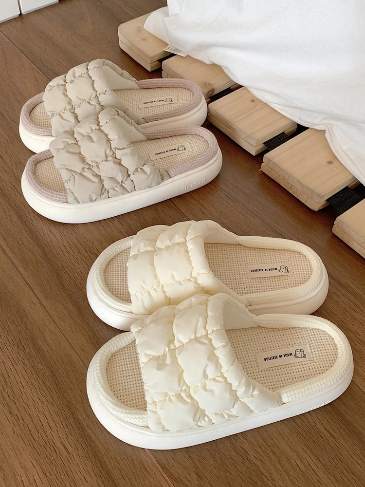 

New Four Seasons Universal Couples Cute PVC Puff Linen Slippers Indoor Thick Bottom Outdoor Comfortable Soft Bottom Men's and Wo