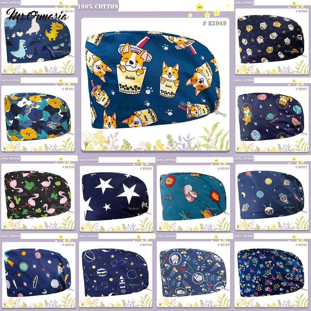 

Кепка для хирургической медсестры, хлопковая впитывающая пот шапка с принтом, модная шапка с защитой от пыли для доктора, стоматолога