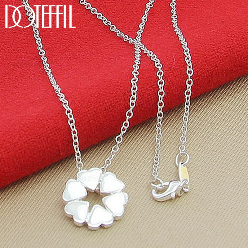 

DOTEFFIL 925 Sterling Silver Heart Four Leaf Clover Pendant Necklace 18 Inch Chain For Woman Wedding Engagement Charm Jewelry