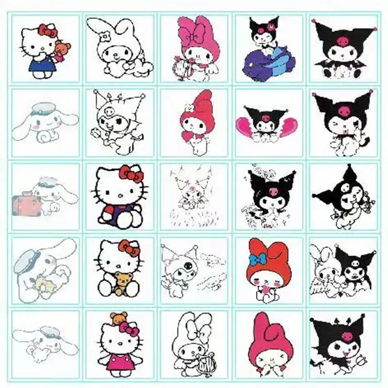 25 шт. Sanrio Kuromi Hello Kitty Мультяшные аниме Переводные татуировки водостойкие