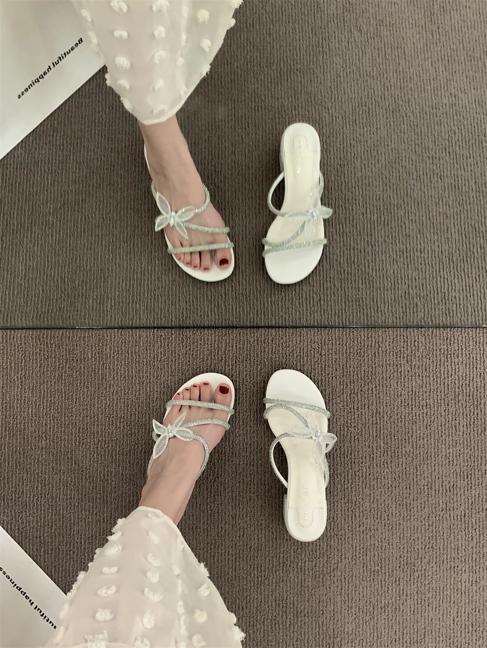 

Butterfly-Knot Shoes Med Glitter Slides Slippers Casual Women Heels Silver Jelly Luxury High Rome Rubber Butterfly-knot Scandals