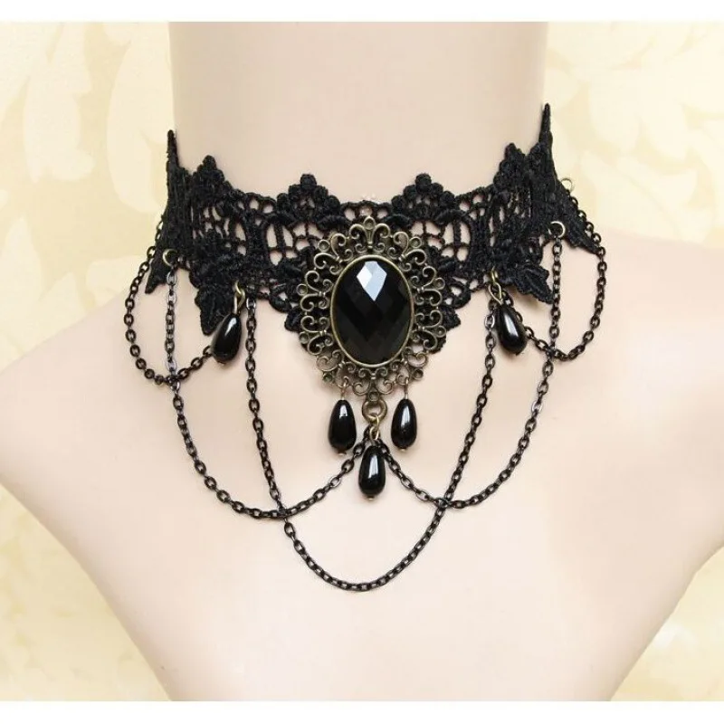 Женское винтажное Кружевное колье черное готическое викторианское ожерелье с