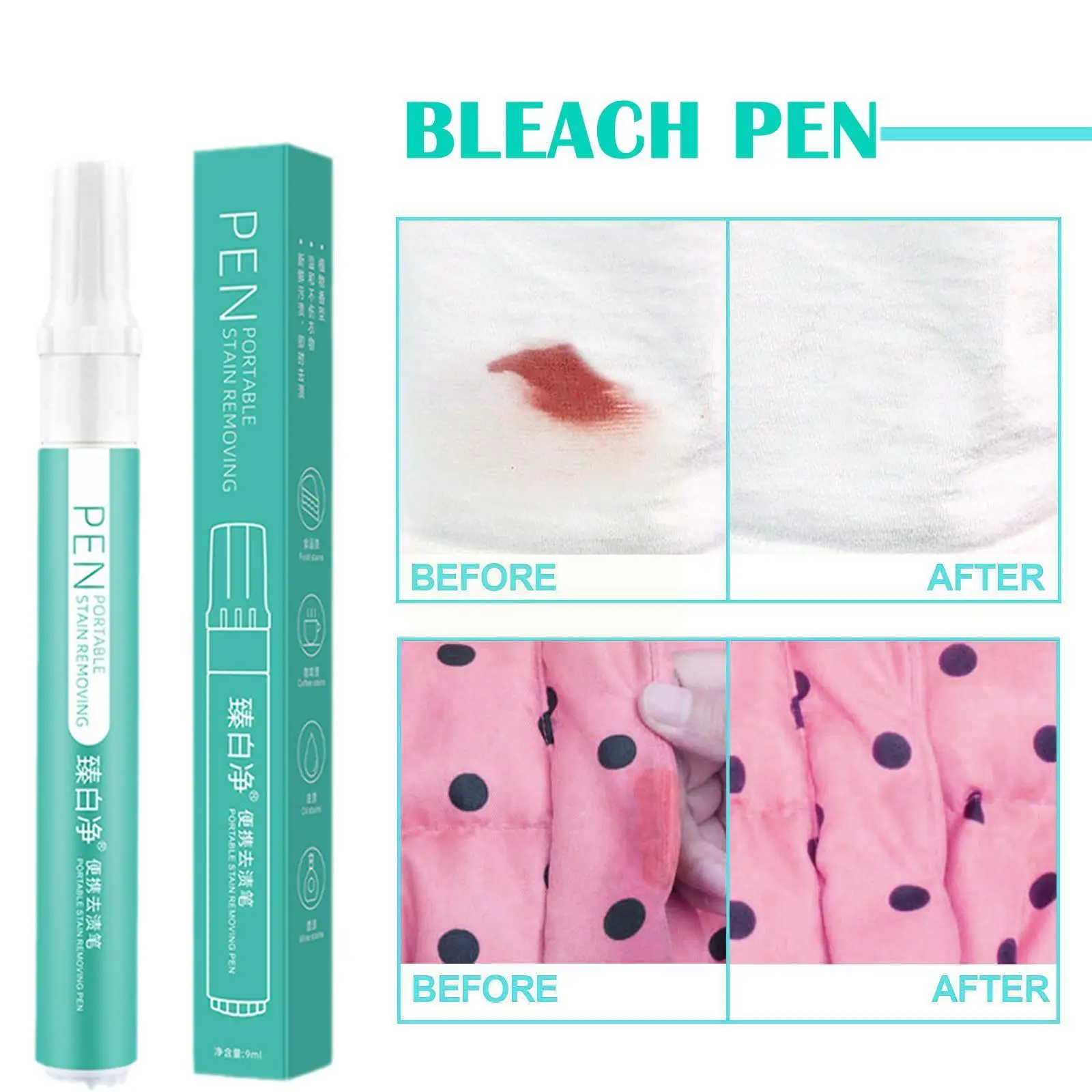 

Portable Bleach Pen For Clothing Stain Removal,Grease Stain Remover Wash Free Laundry Clean Pen Instant N8W1