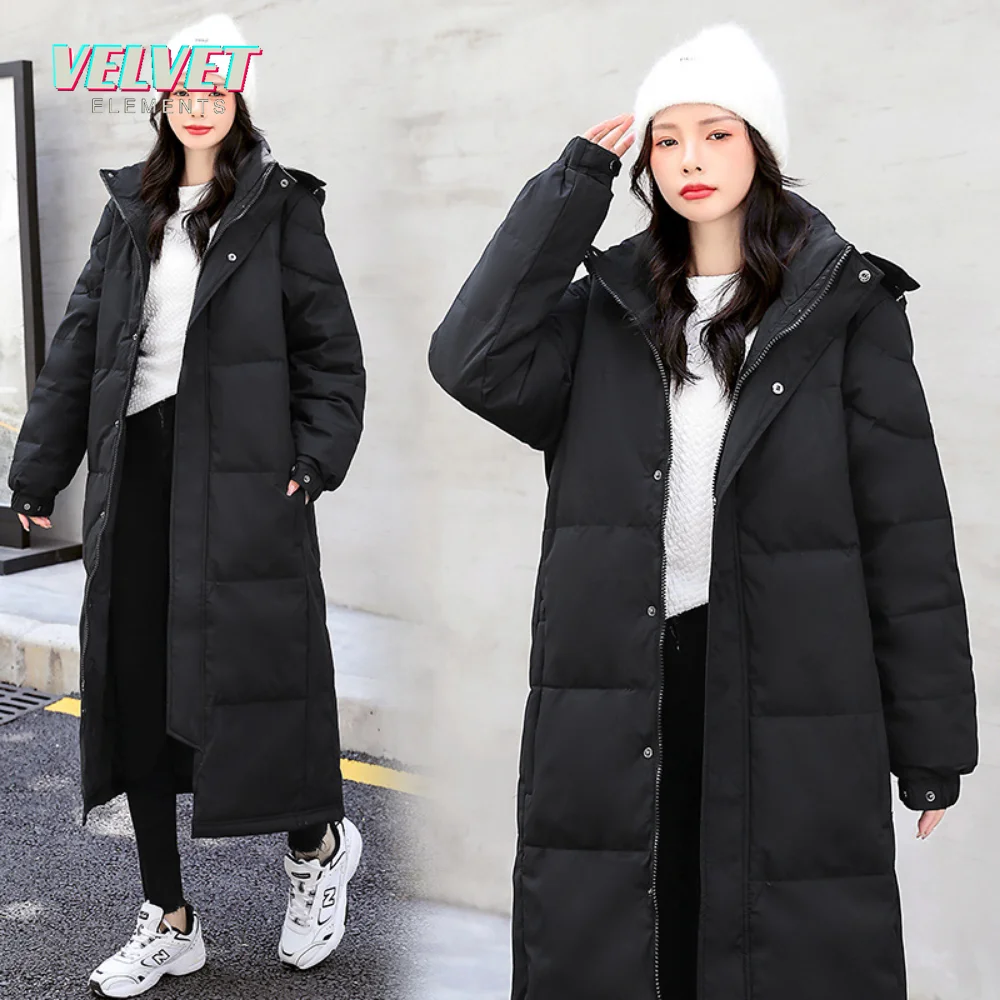 New Thick -30 Degree Parka Women Winter Long Over-the-knee Down Cotton Jacket Couple's Model Female Loose Hooded Winter Jacket