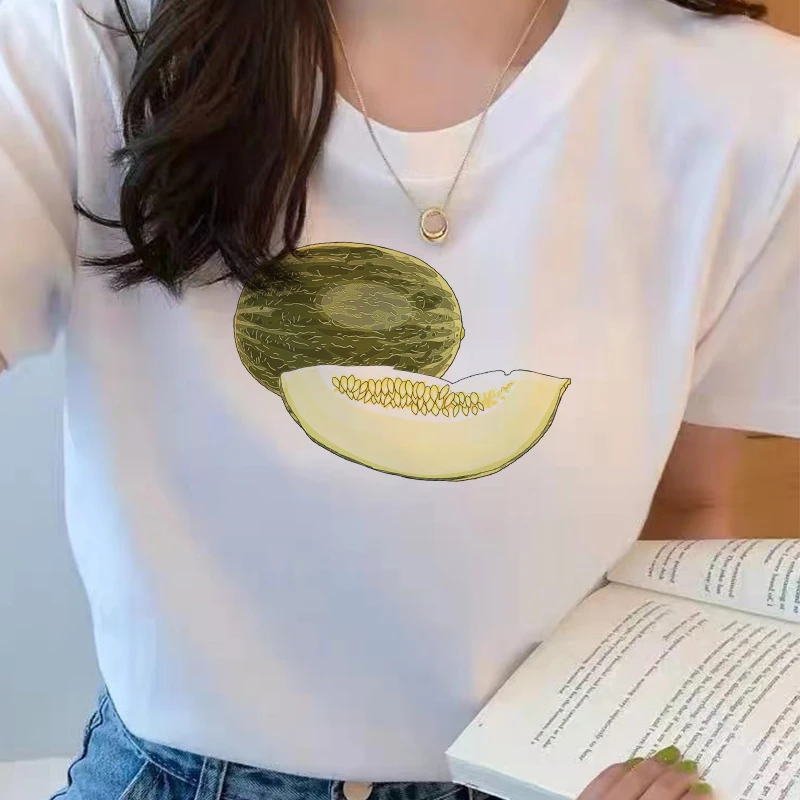 Женская футболка с мультяшным принтом новая круглым вырезом и фруктов Женские