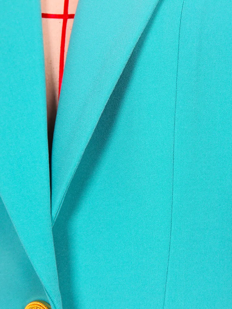 ZJYT Elegant One Button Long Blazers for Women Jacket Coat Autumn Winter Notched Office Wear to Work Party Blue Outerwear Tops