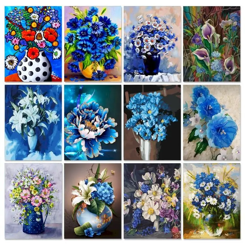 

RUOPOTY 40x50cm Painting By Numbers Blue Flower Handpainted Number Painting On Canvas Wall Art Decorative Painting Gift