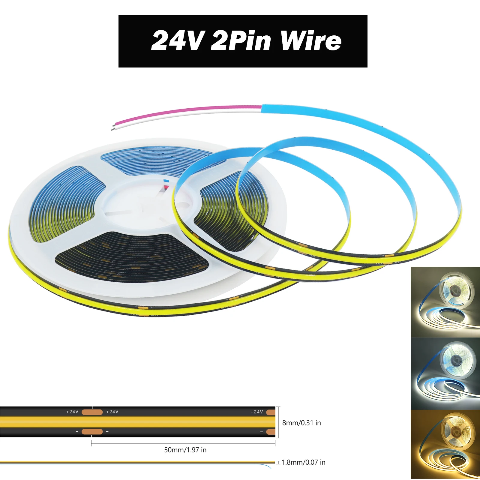 

COB светодиодная лента 320 светодиодов/м 12В/24В тёплый белый 10 м