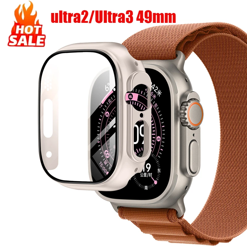 Фото Для Apple Watch Ultra 3 49 мм 2025 ПК бампер + Защитная пленка для экрана закаленное стекло + чехол для Apple Watch Case ultra2/Ultra3 аксессуары №1