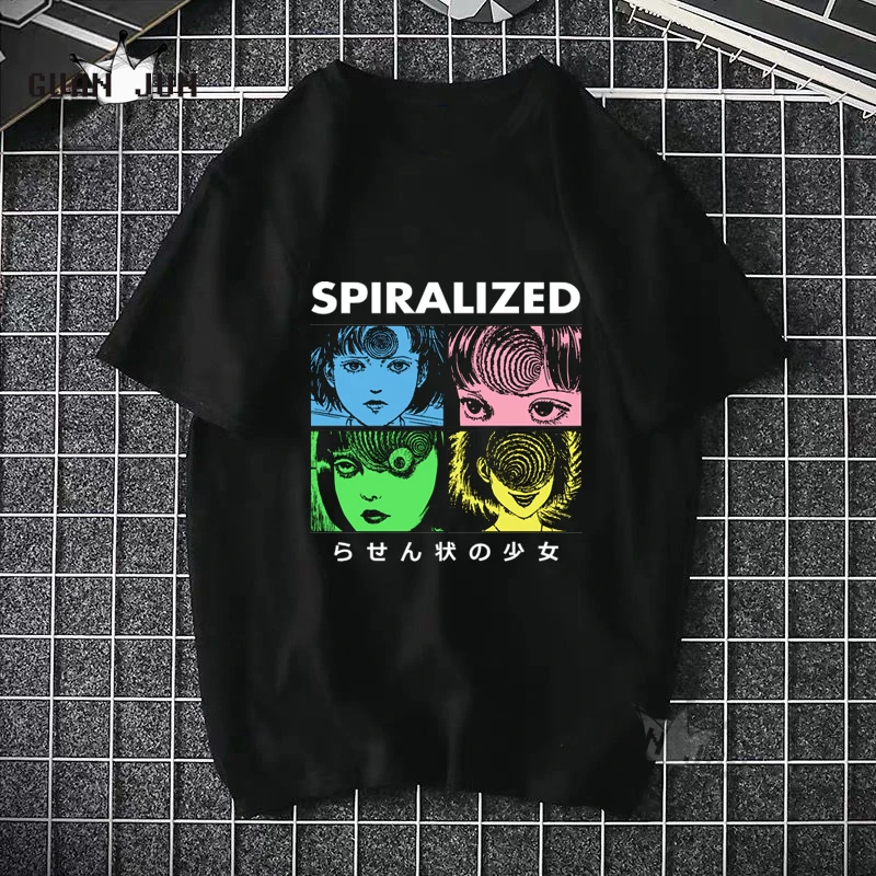 Японская Футболка с принтом манга страшный спиральный демонизатор футболка для