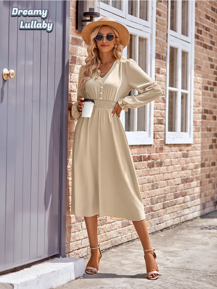 

DreamLulaby Solid Elegant Dress Women Winter Patchwork Party Midi Dress Female Casual French Style Sweet Korean Dress Women 2023