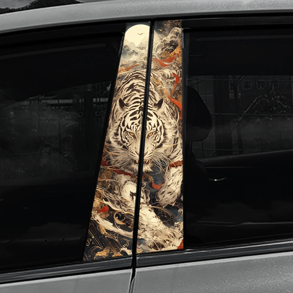 

Белый тигр ПЭТ автомобильные наклейки водостойкие DIY авто B-столб защитные украшения крышка царапины универсальные наклейки на автомобиль