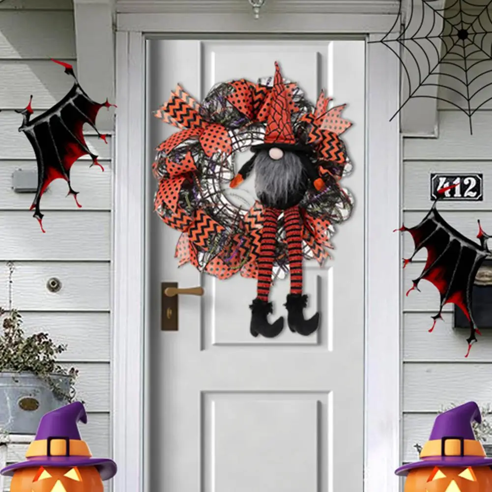

Halloween Decorations Spooky Halloween Wreath Long-legged Gnome Doll Hanging Ornament for Party Scene Layout Front Door