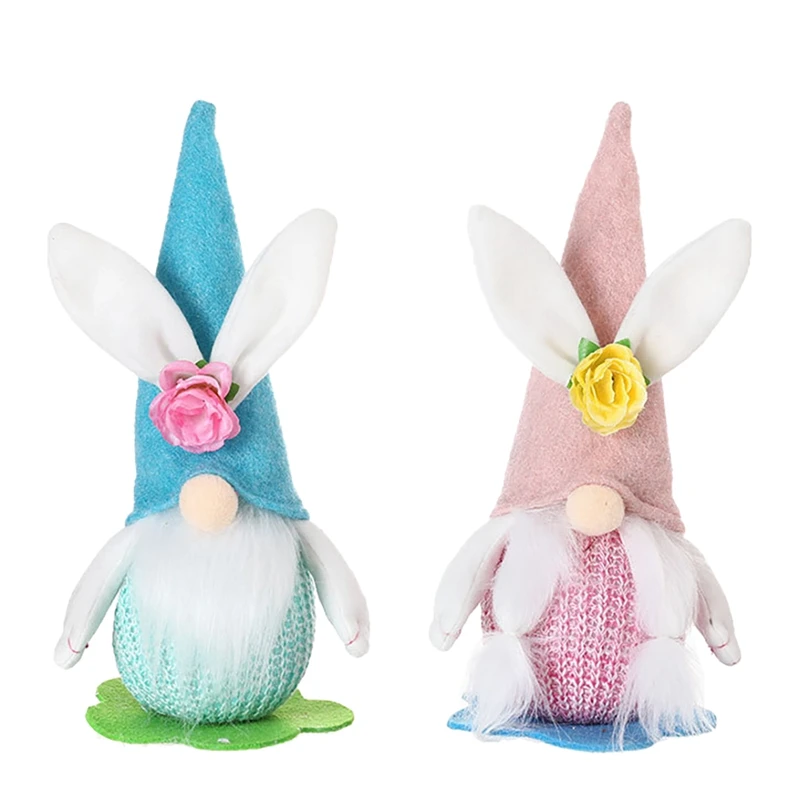 

2Pcs Easter Bunny Gnome Plush Elf Decorations Scandinavian Rabbit Tomte With LED Light Home Table Ornament