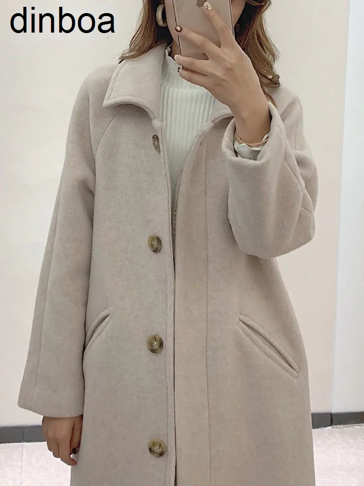 

Dinboa-шерстяные пальто для женщин осень зима 2022 корейские модные куртки Офисная Женская Длинная Верхняя одежда оверсайз с отложным воротником