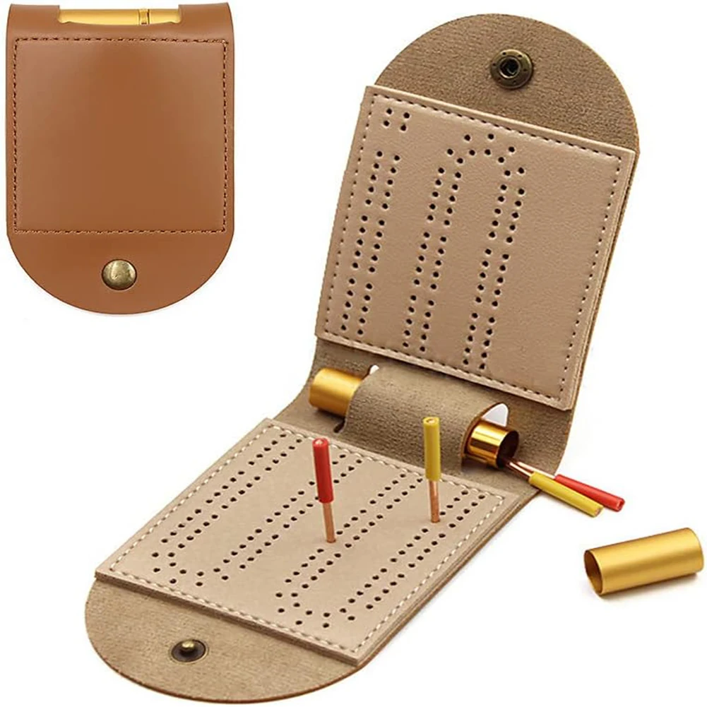 

Durable Board Cribbage Board Dozen Games High-Quality Play Anywhere Premium Leather Sleek Design 2 Track 4 Pegs