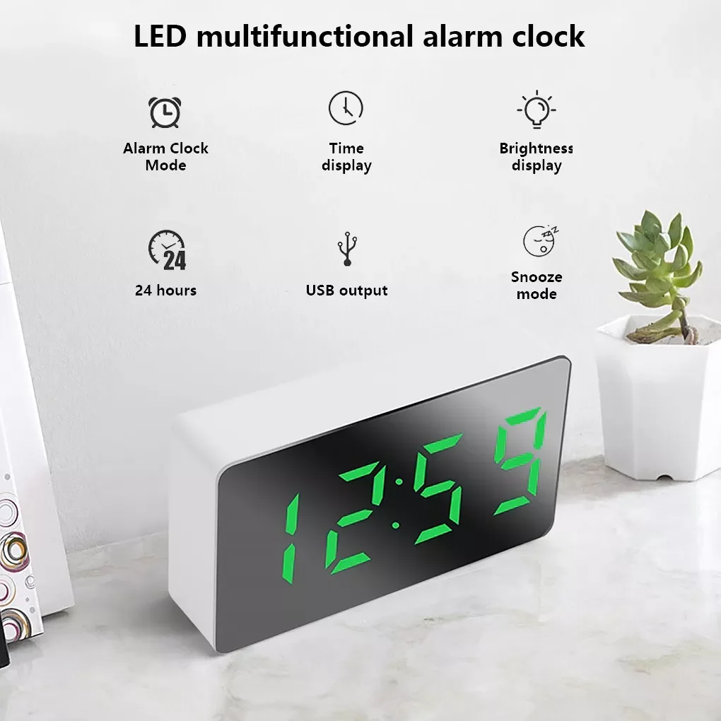 

LED Mirror Table Clock Digital Alarm Snooze Display Time Night Light LED Light Desk Desktop Home Decor Gifts for Children