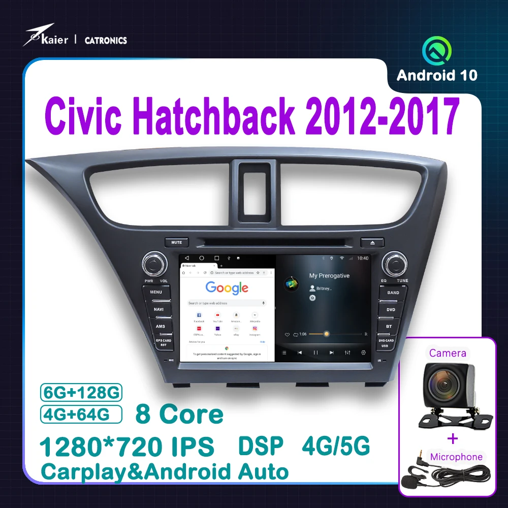 8-ядерный HD-экран DSP KAIER на Android 10 для Civic Hatchback 2012-2017 автомобильный стерео DVD