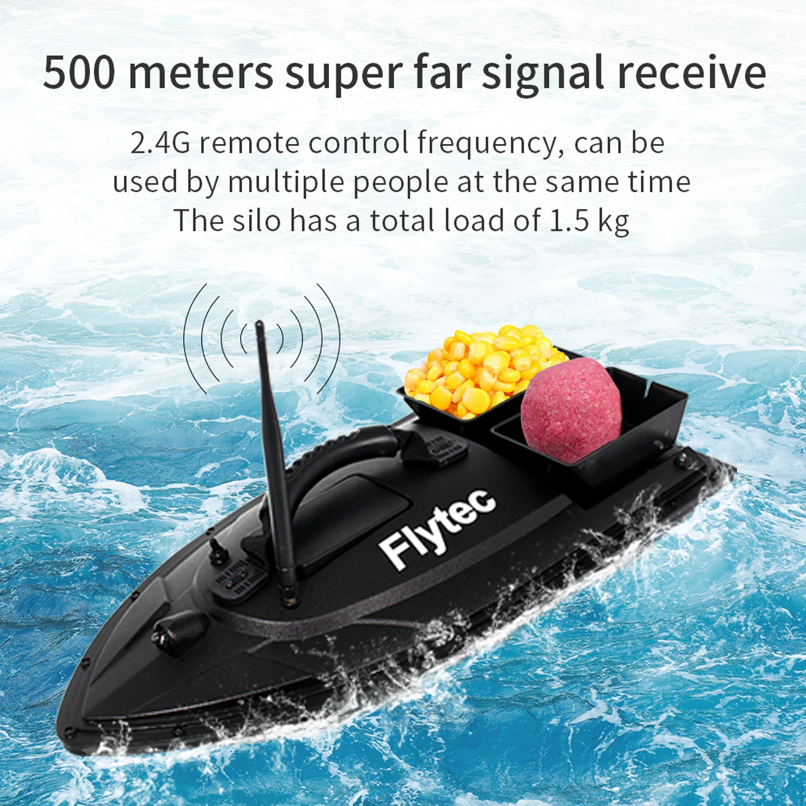 FLYTEC Fishing Bait Boat Fish Finder 1.5kg Loading 500m Remote Control 5.4km/h Max Speed Fishing Bait Boat Bait Thrower RC Boat enlarge
