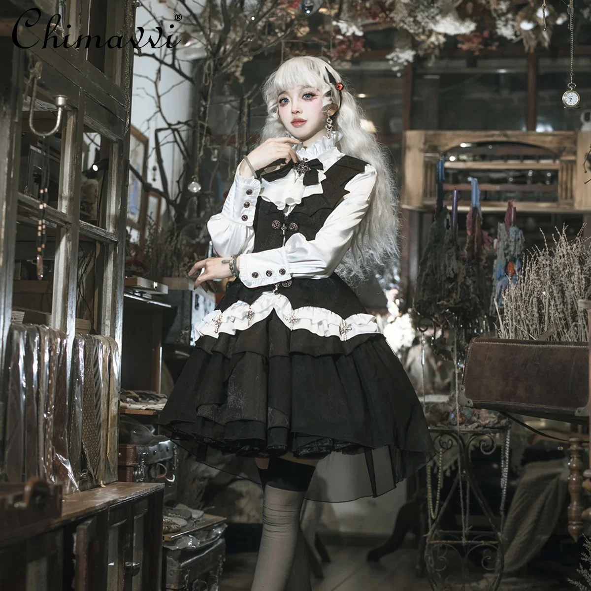Готический темный комплект платьев для девочек новый осенний женский в стиле