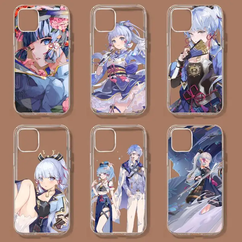 

Ударопрочный чехол Kamisato Ayaka Genshin для iPhone 11 12 Mini 13 14 Pro XS Max X 8 7 6s Plus 5 SE XR, прозрачный чехол