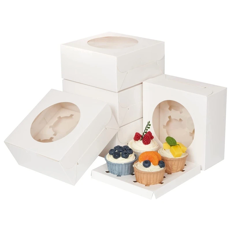 

50 упаковок, коробка для тортов, коробка для печенья, белые коробки для выпечки с прозрачным окном, 4 коробки для кексов, коробки для подарков
