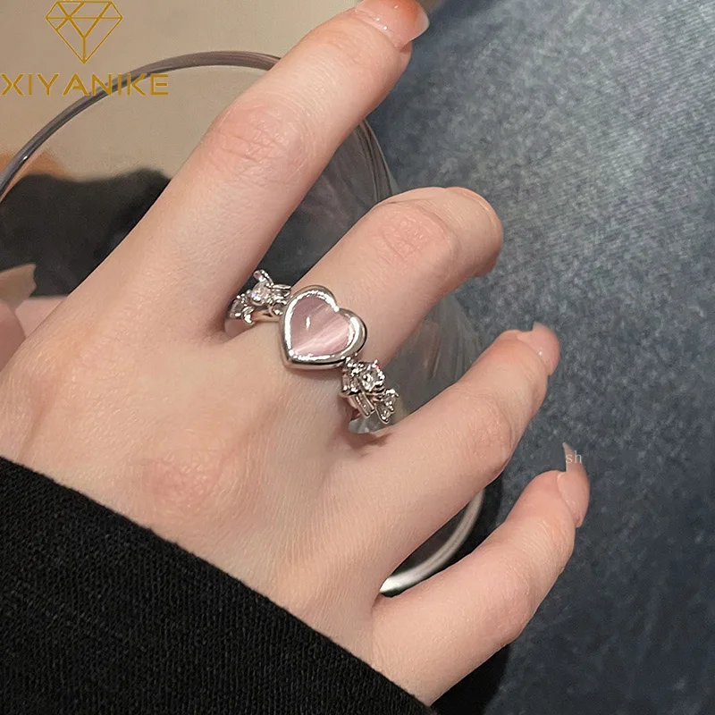 

XIYANIKE Sweet Cool Pink Love Zircon Thorn Cuff Finger Rings For Women Girl Fashion New Jewelry Ladies Gift Party anillos mujer