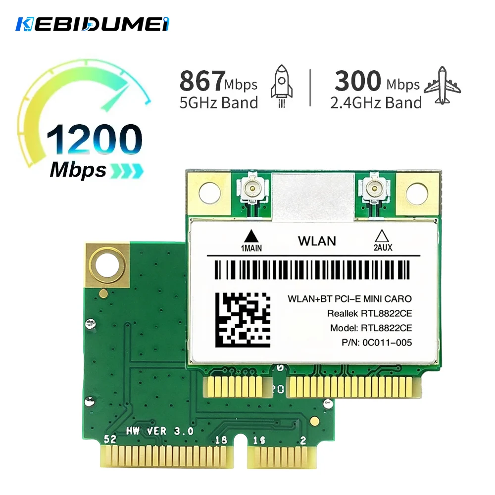 Фото KEBIDUMEI RTL8822CE 1200 Мбит/с 2,4G/5 ГГц 802.11AC Wi-Fi-карта, сетевая карта Mini PCIe, Bluetooth 5.0, поддержка ноутбуков/ПК, Windows 10/11 №1